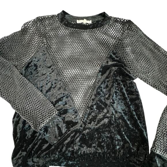 Gilded Intent Gothic Grunge Large Black Crushed Velvet fishnet Holy top - Picture 9 of 13